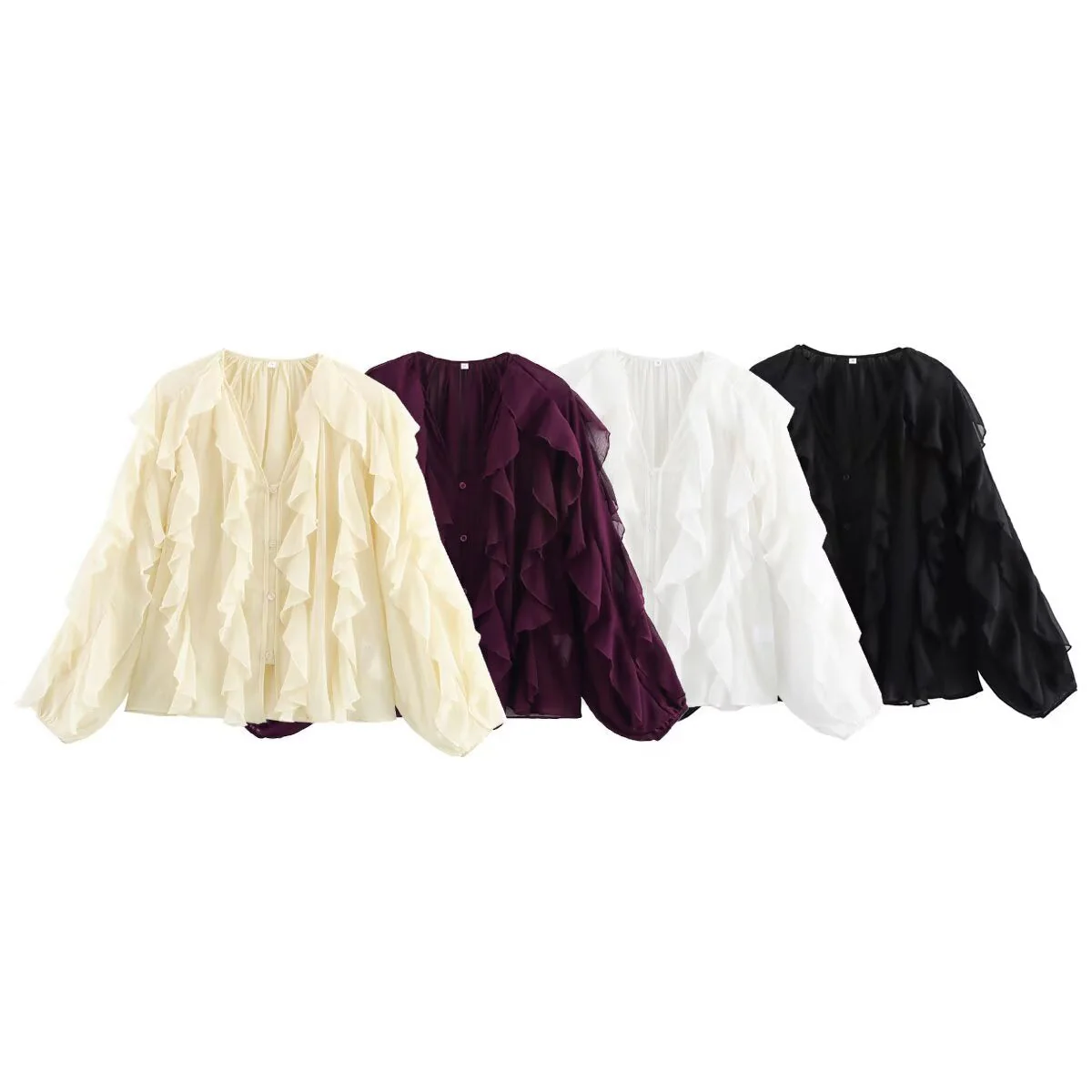 Damen Bluse mit Voluminösen Rüschendetails und Elegantem Schnitt Heidi-Mode