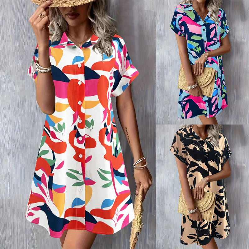 Damen Blusenkleid mit Knopfleiste und Floralem Muster Heidi-Mode