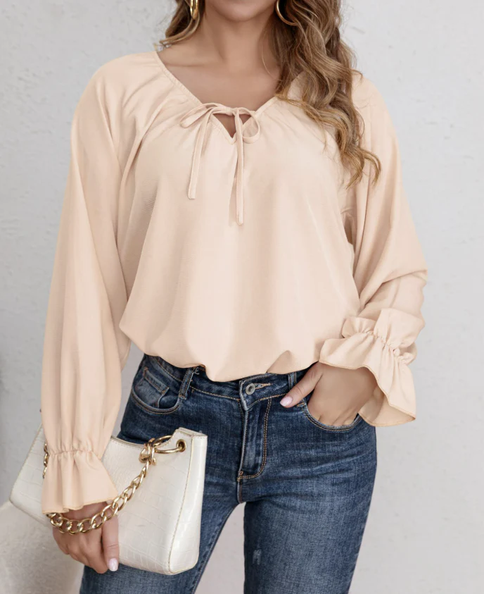 Damen Blusenshirt mit Modischen Rüschendetails und Verstellbarem Kordelzug Heidi-Mode - Image 4