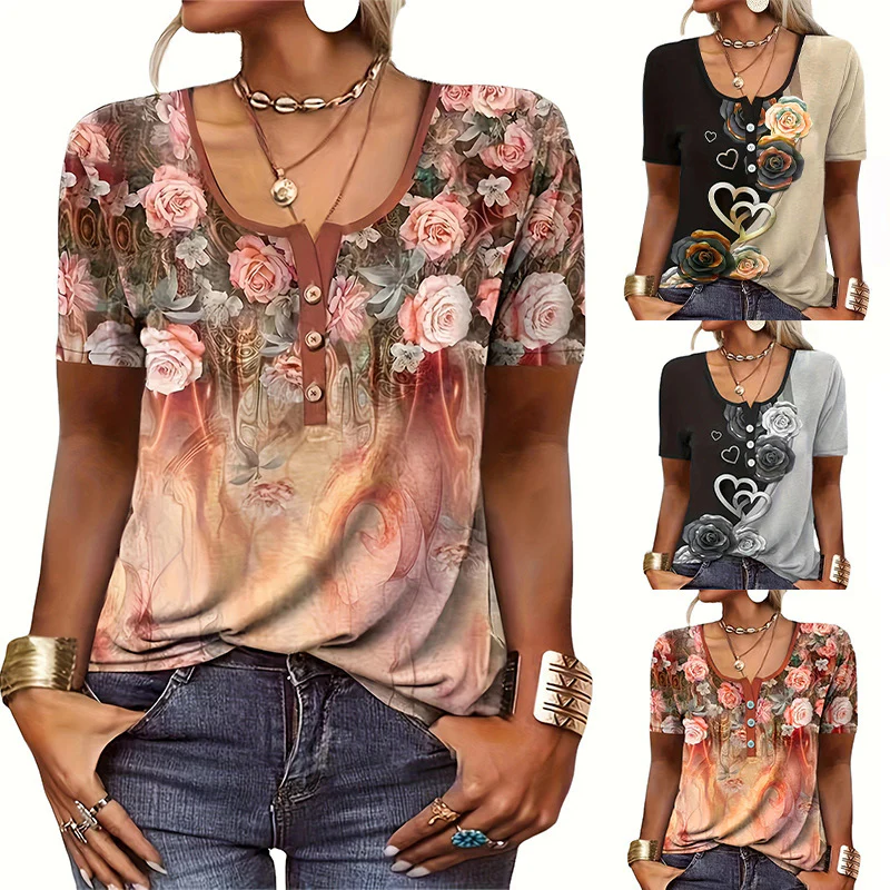 Damen Blusentop mit floralem Muster und Knopfdetails Heidi-Mode