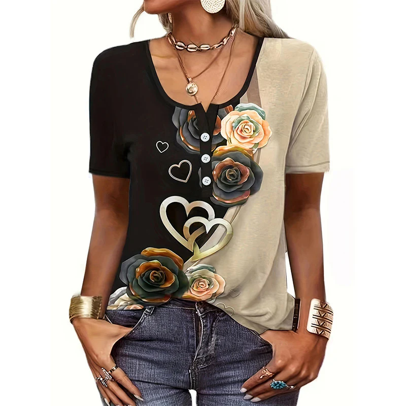 Damen Blusentop mit floralem Muster und Knopfdetails Heidi-Mode - Image 3