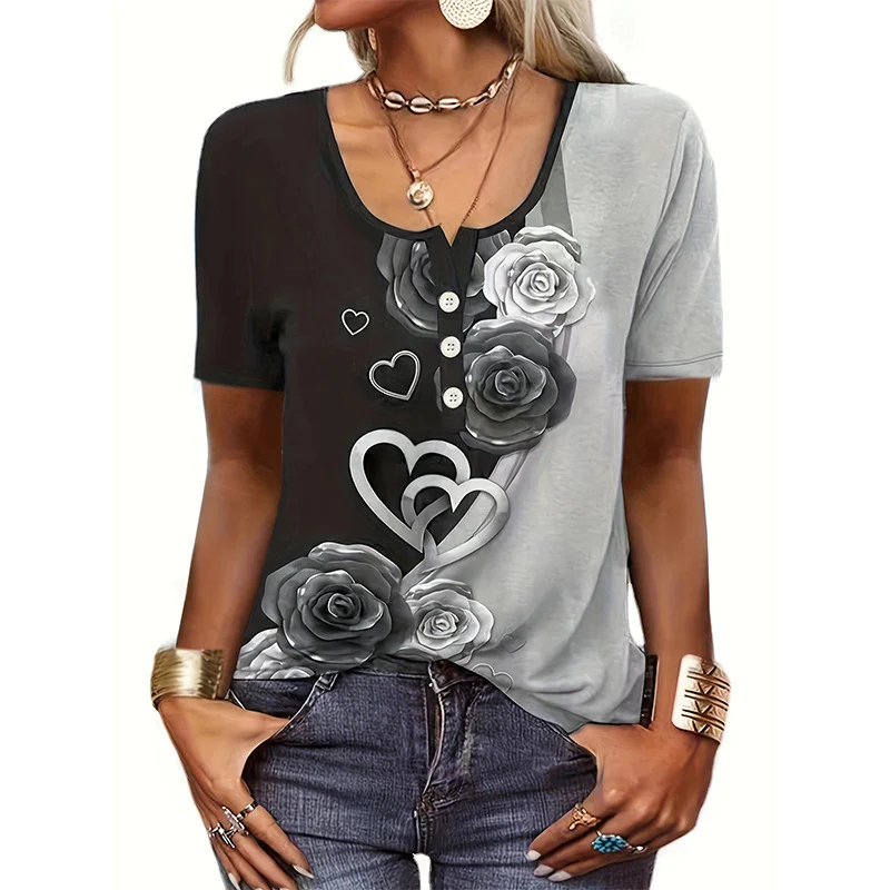 Damen Blusentop mit floralem Muster und Knopfdetails Heidi-Mode - Image 5