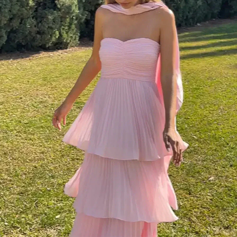 Damen Bodenlanges Rüschen-Maxikleid mit Schulterfreiem Schnitt und Fließendem Material Heidi-Mode - Image 2