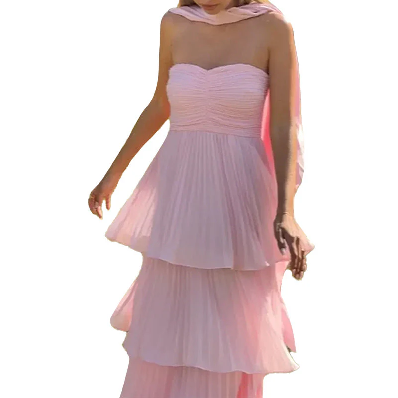 Damen Bodenlanges Rüschen-Maxikleid mit Schulterfreiem Schnitt und Fließendem Material Heidi-Mode - Image 5