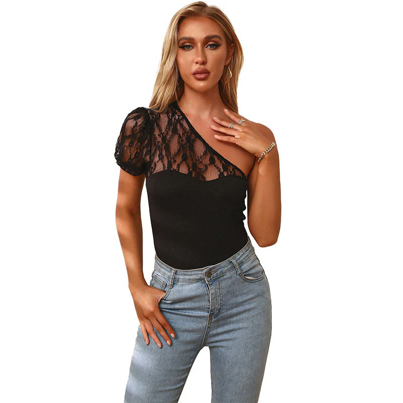 Damen Body mit Asymmetrischem Spitzeneinsatz und Figurbetontem Schnitt Heidi-Mode - Image 5