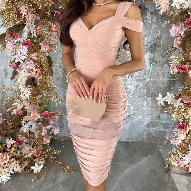 Damen Bodycon-Kleid mit Asymmetrischem Ausschnitt und Rüschendetails Heidi-Mode - Image 3