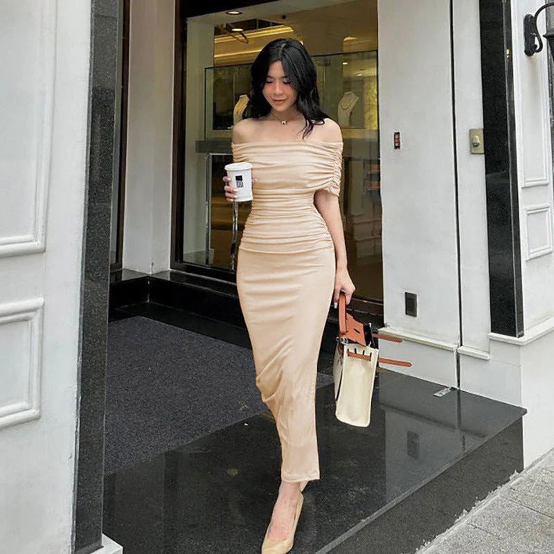 Damen Bodycon Maxikleid mit Schulterfreiem Design und Raffungen Heidi-Mode - Image 13
