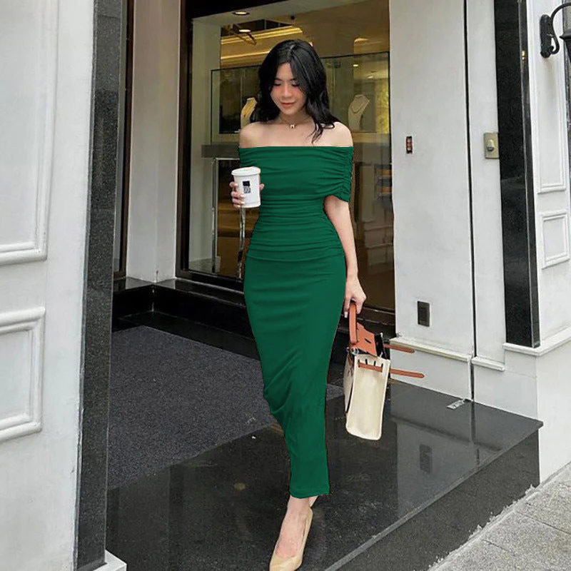 Damen Bodycon Maxikleid mit Schulterfreiem Design und Raffungen Heidi-Mode - Image 6