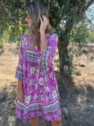 Damen Boho-Chic Kleid mit Floralen Mustern und Knopfleiste Heidi-Mode - Image 6