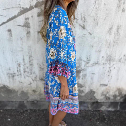 Damen Boho-Chic Kleid mit Floralen Mustern und Knopfleiste Heidi-Mode - Image 2