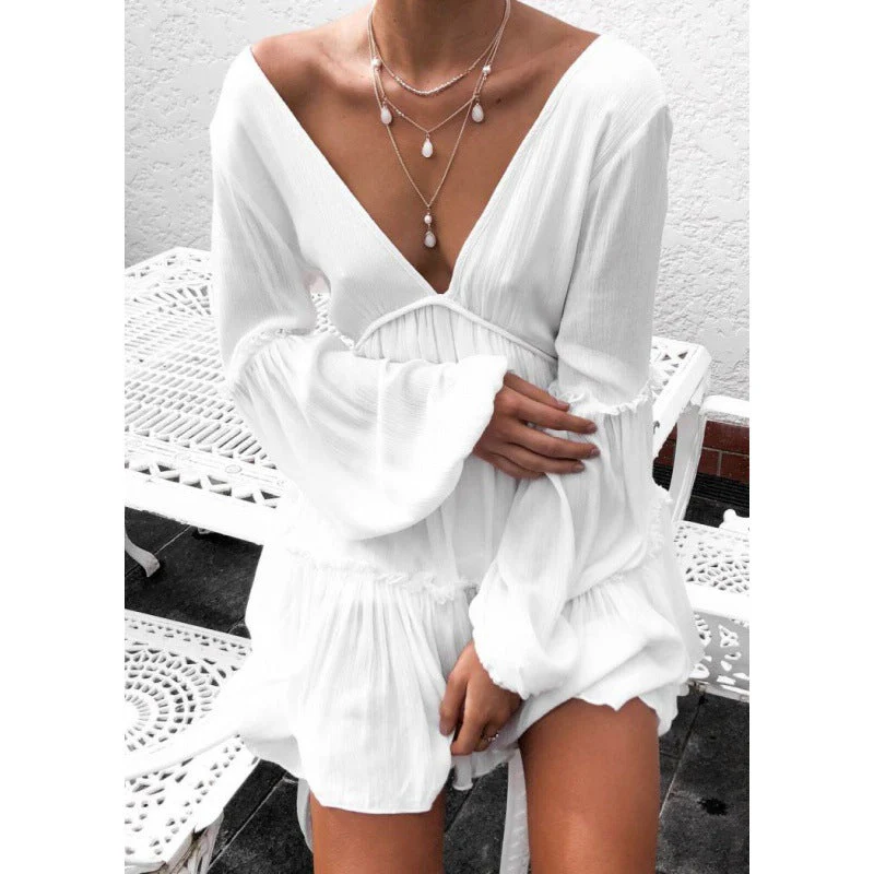 Damen Boho-Chic Strandkleid mit Lockeren Ärmeln Heidi-Mode