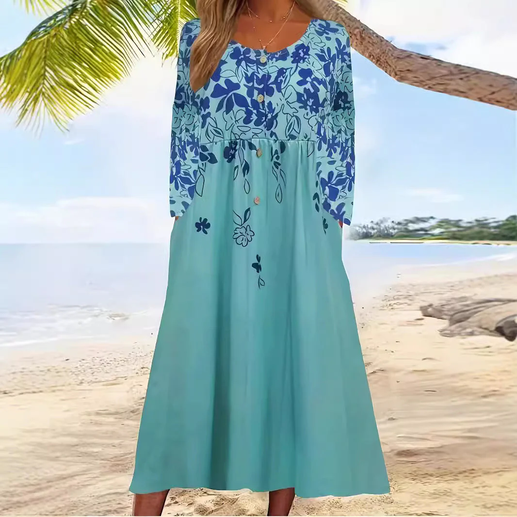 Damen Boho Maxikleid mit Floralem Print und Knöpfbarem Oberteil Heidi-Mode - Image 4