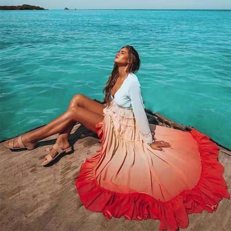 Damen Boho Maxikleid mit Voluminösem Rock und Rüschen Heidi-Mode - Image 2