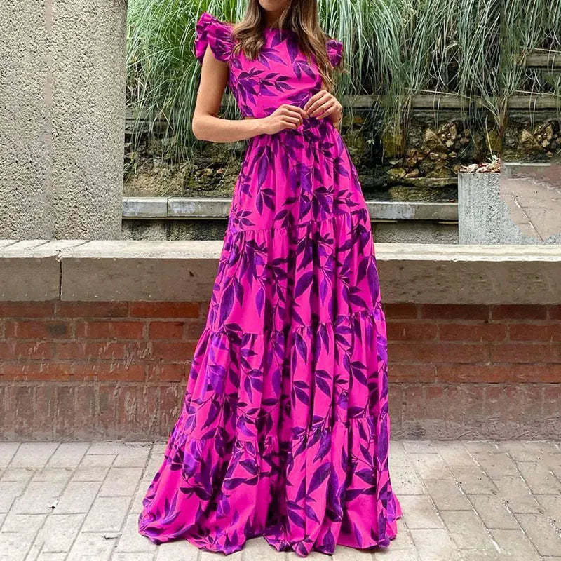 Damen Boho Maxikleid mit Voluminösen Rüschenärmeln und Gestuftem Rock Heidi-Mode - Image 4