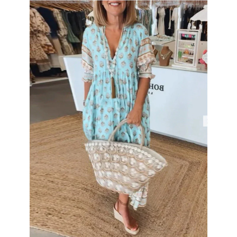 Damen Boho-Stil Kleid mit geflochtener Schnürung und handgefertigten Details Heidi-Mode - Image 3