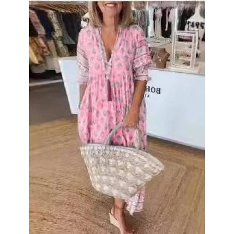 Damen Boho-Stil Kleid mit geflochtener Schnürung und handgefertigten Details Heidi-Mode - Image 4