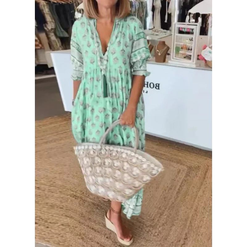 Damen Boho-Stil Kleid mit geflochtener Schnürung und handgefertigten Details Heidi-Mode - Image 6