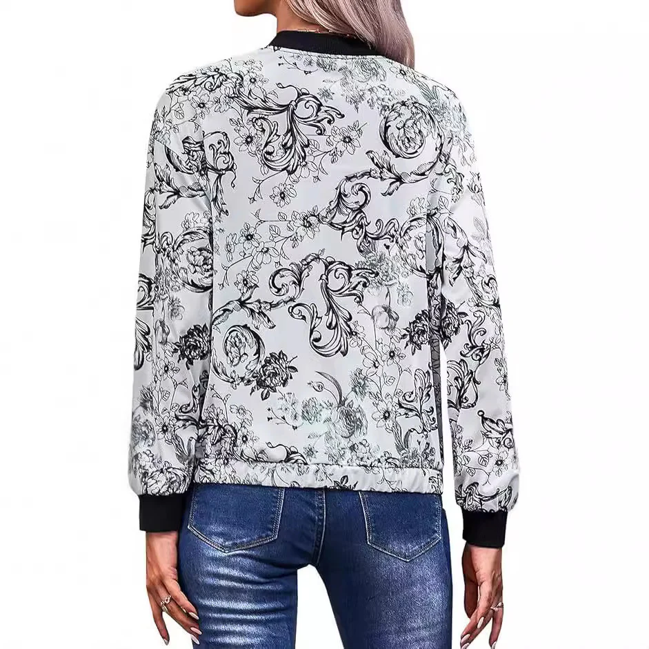 Damen Bomberjacke mit floralen Motiven und elastischen Bündchen Heidi-Mode - Image 3