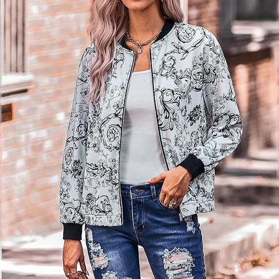 Damen Bomberjacke mit floralen Motiven und elastischen Bündchen Heidi-Mode - Image 4