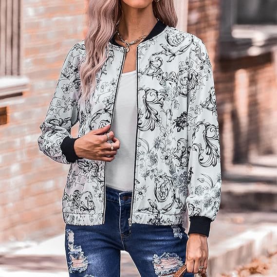 Damen Bomberjacke mit floralen Motiven und elastischen Bündchen Heidi-Mode - Image 5