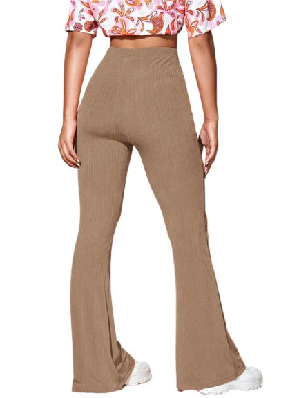 Damen Bootcut-Hose Aus Elastischem Rippmaterial mit Hohem Bund Heidi-Mode - Image 5