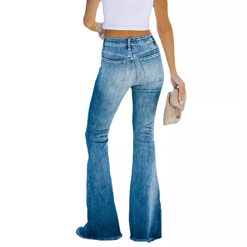 Damen Bootcut Jeans mit hoch tailliertem Schnitt und fransigem Saum Heidi-Mode - Image 5