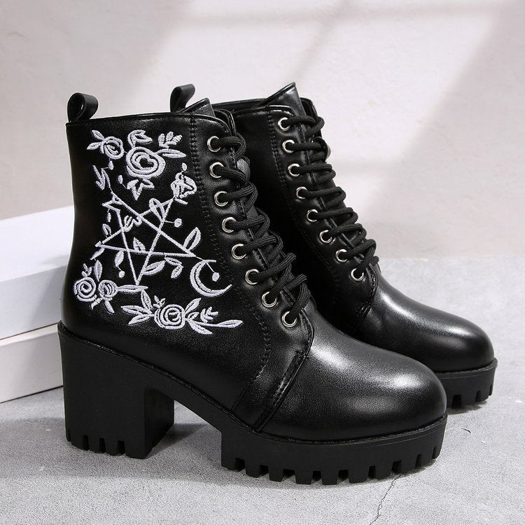 Damen Boots mit metallic-farbenem Plateau und floralen Stickereien Heidi Mode - Image 3