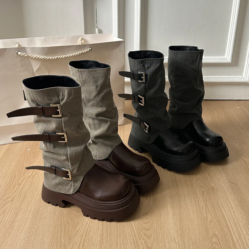 Damen Boots mit modischer Schnallenverzierung und robustem Plateau-Heel Heidi Mode - Image 2