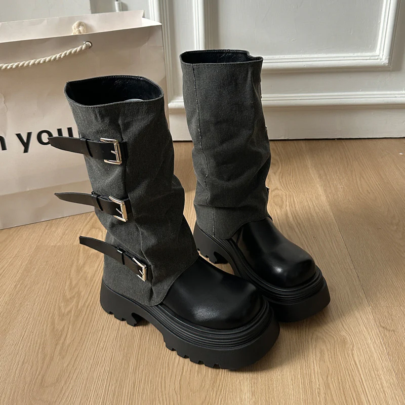 Damen Boots mit modischer Schnallenverzierung und robustem Plateau-Heel Heidi Mode - Image 7