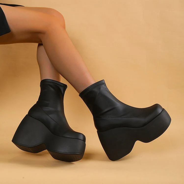 Damen Chunky Ankle Boots mit hohem Plateau und elastischem Obermaterial Heidi Mode - Image 3