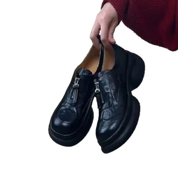 Damen Chunky Leder Sneakers mit praktischem Reißverschluss Heidi Mode - Image 5