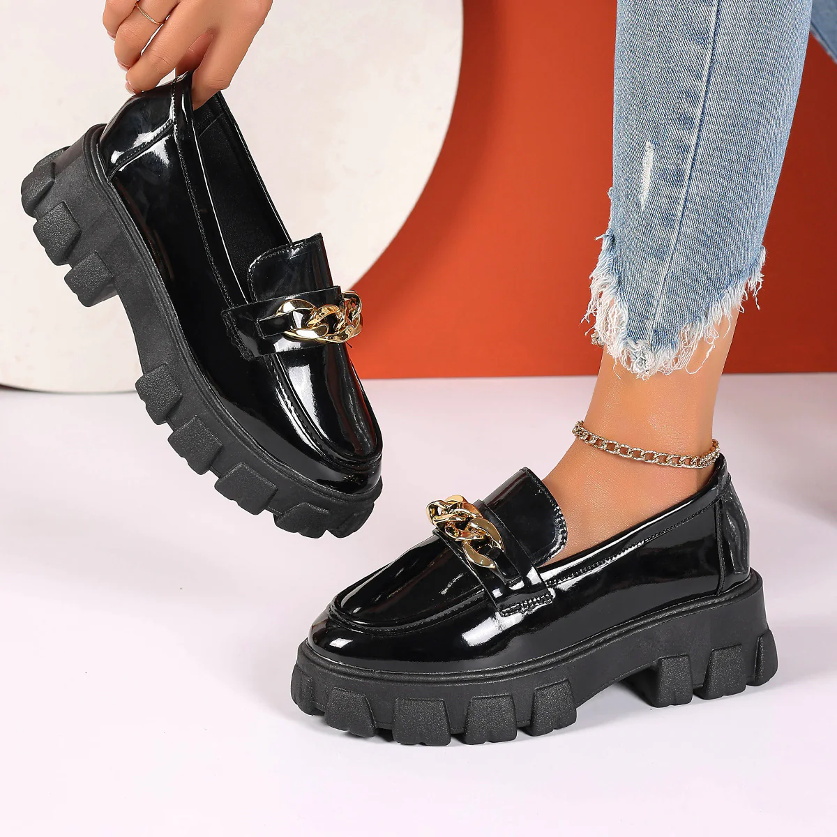 Damen Chunky Loafers mit modischer Kettenapplikation Heidi Mode - Image 3