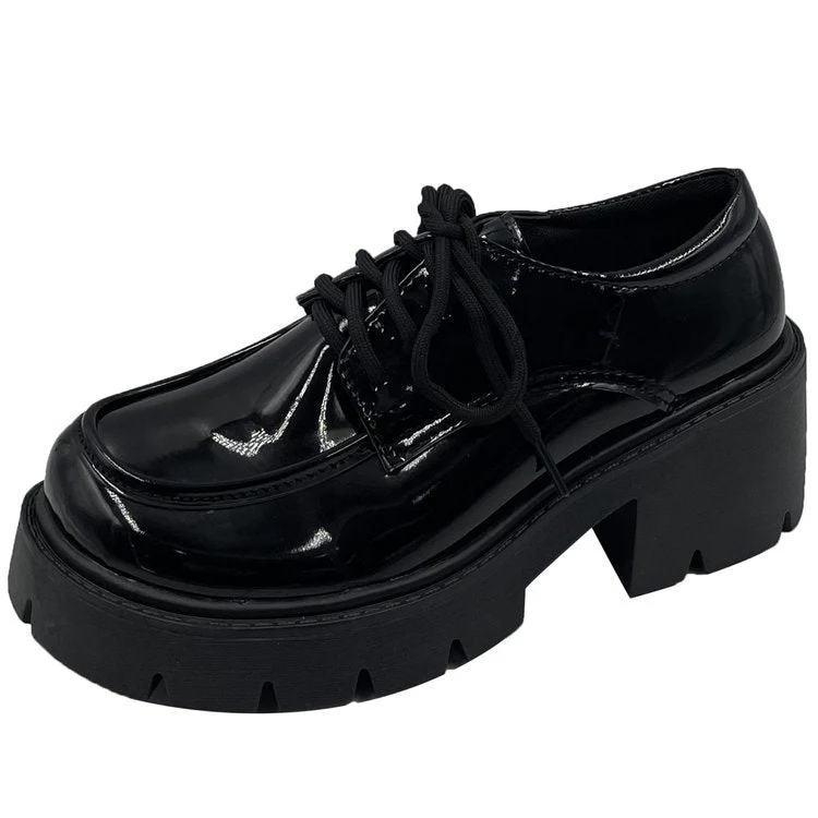 Damen Chunky Schnürschuhe mit Robustem Blockabsatz und Glänzender Oberfläche Heidi-Mode - Image 7