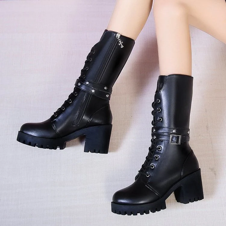 Damen Chunky Schnürstiefel mit modernem Design und robustem Blockabsatz Heidi Mode - Image 3