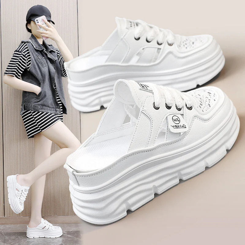 Damen Chunky Slipper mit modischem Schnürsenkel-Design und atmungsaktiver Obermaterialkombination Heidi Mode