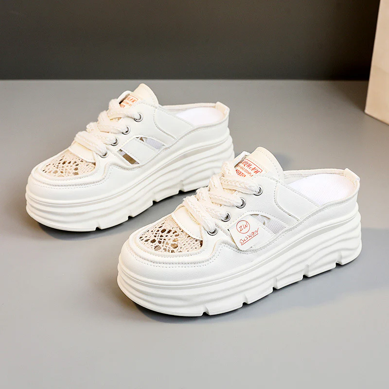 Damen Chunky Slipper mit modischem Schnürsenkel-Design und atmungsaktiver Obermaterialkombination Heidi Mode - Image 6