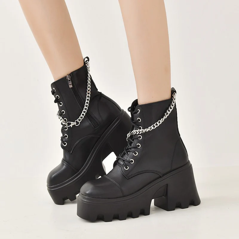 Damen Chunky Stiefel mit modischen Schnallen und robustem Plateau-Heel Heidi Mode