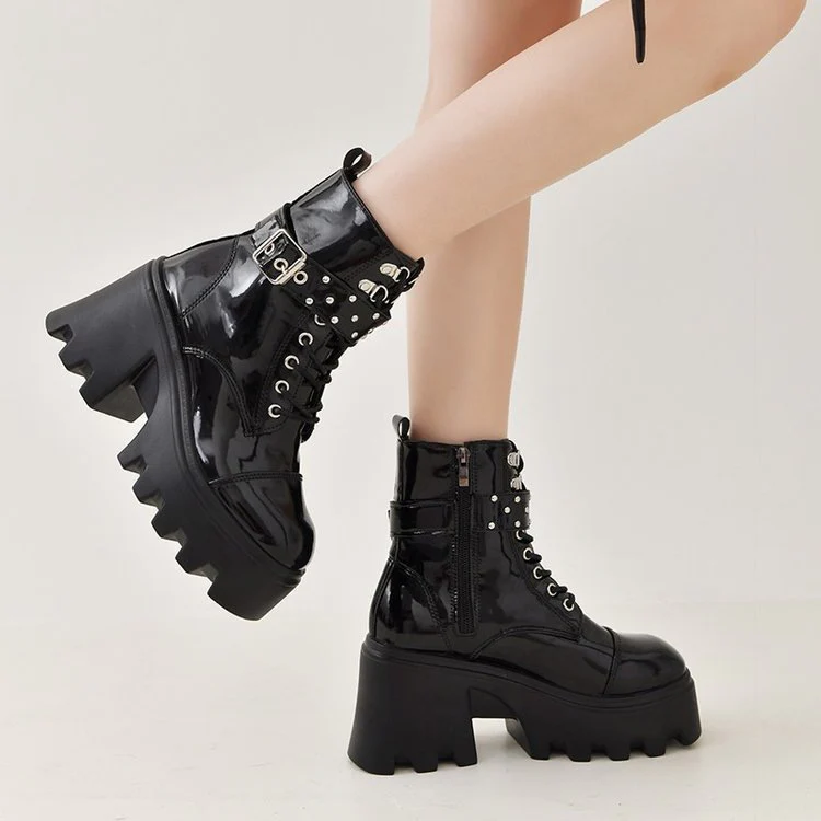 Damen Chunky Stiefel mit modischen Schnallen und robustem Plateau-Heel Heidi Mode - Image 3