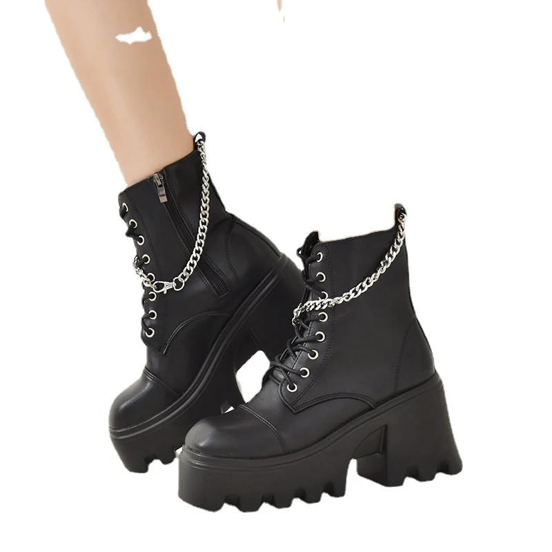 Damen Chunky Stiefel mit modischen Schnallen und robustem Plateau-Heel Heidi Mode - Image 5