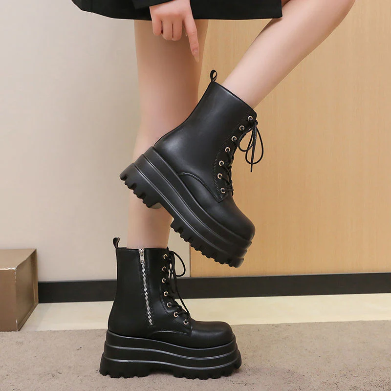 Damen Chunky-Stiefel mit trendiger Plateausohle und Schnürung Heidi Mode - Image 2