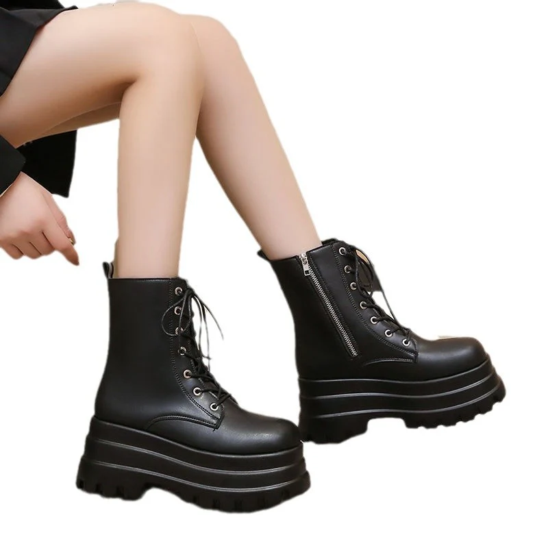 Damen Chunky-Stiefel mit trendiger Plateausohle und Schnürung Heidi Mode - Image 5