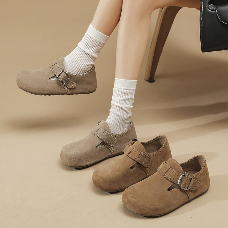 Damen Clogs aus weichem Wildleder mit verstellbarem Riemen Heidi Mode - Image 2