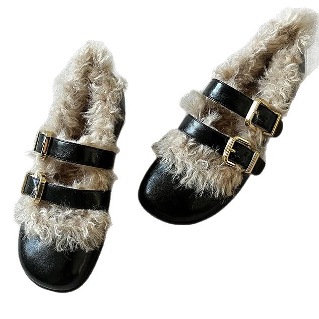 Damen Clogs mit kuscheligem Kunstfellkragen und modischen Schnallen Heidi Mode - Image 5