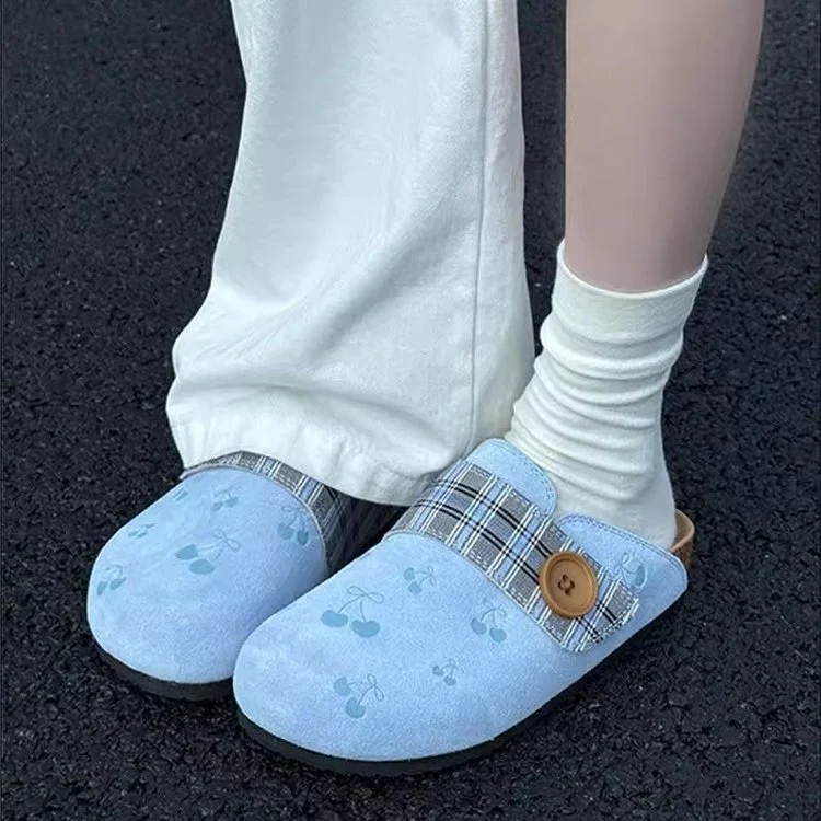 Damen Clogs mit modischem Karodesign und dekorativer Knopfdetails Heidi Mode - Image 2