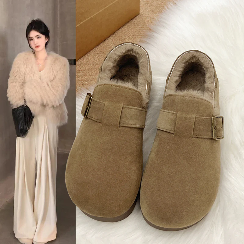 Damen Clogs mit weichem Kunstfellfutter und dekorativem Schnallenverschluss Heidi Mode