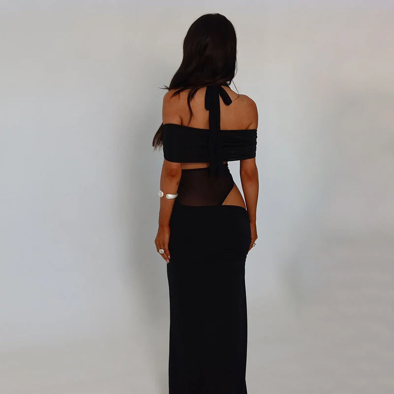 Damen Cocktailkleid mit Schulterfreiem Design und Raffiniertem Netz-Einsatz Heidi-Mode - Image 3