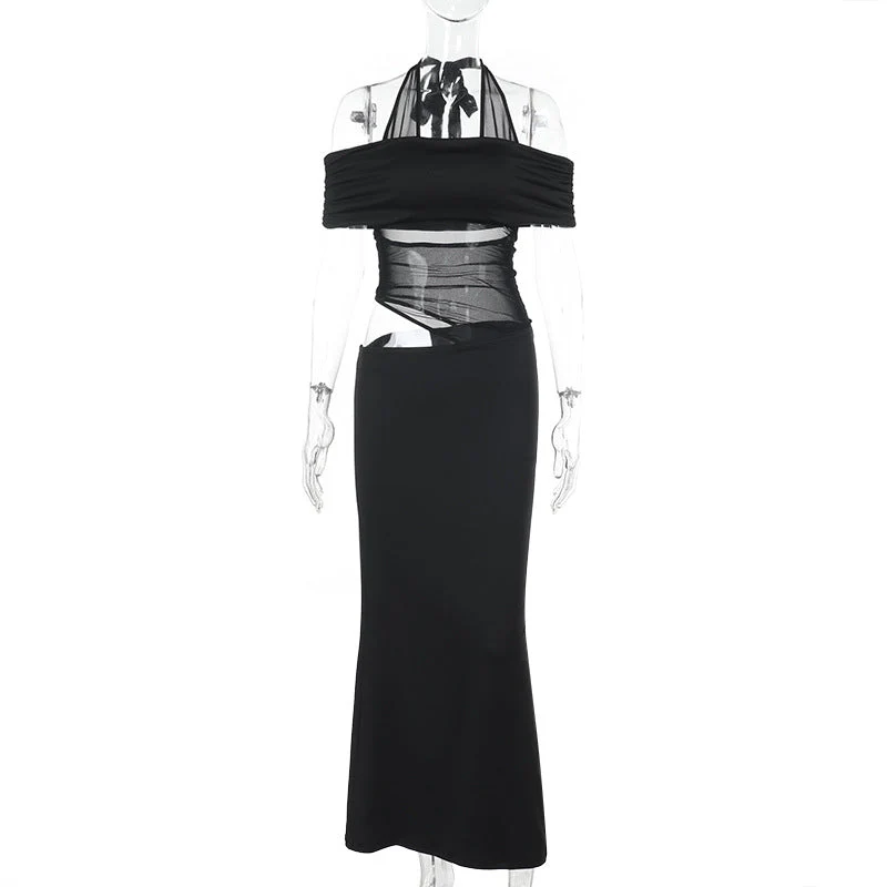 Damen Cocktailkleid mit Schulterfreiem Design und Raffiniertem Netz-Einsatz Heidi-Mode - Image 6