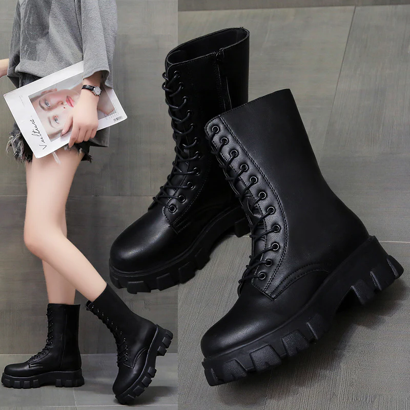 Damen Combat Boots mit extrastarker Profilsohle und modischem Schnürsystem Heidi Mode - Image 3