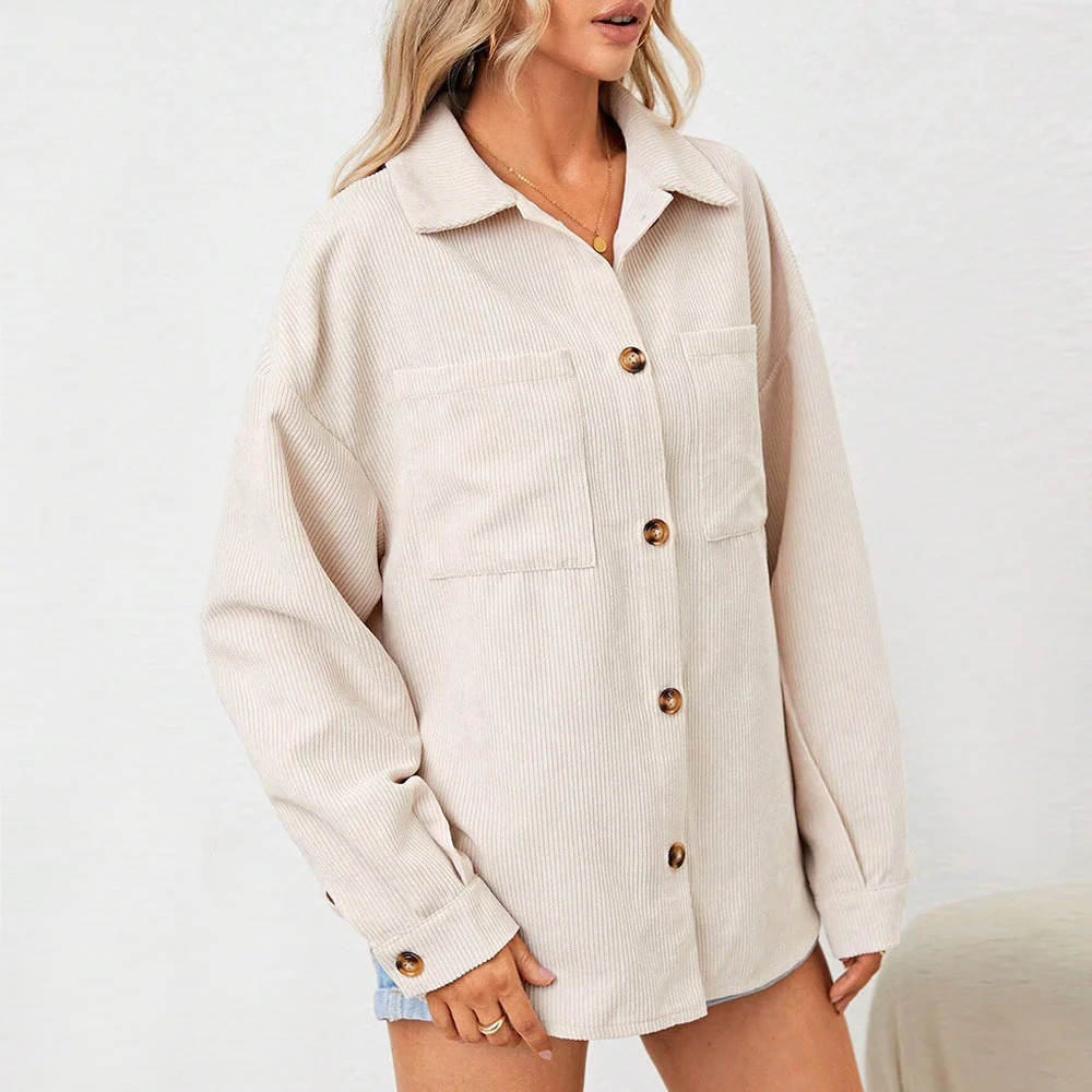 Damen Cord-Jacke mit Lässigem Schnitt und Knöpfbarem Oversize-Design Heidi-Mode - Image 3