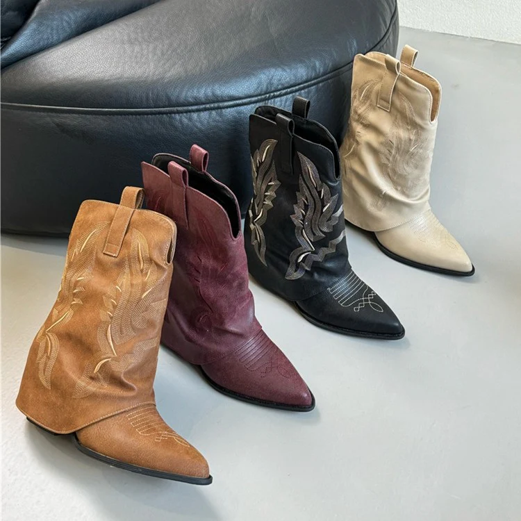 Damen Cowboy-Stiefel mit gerafftem Schaft und filigranen Nähten Heidi Mode - Image 3